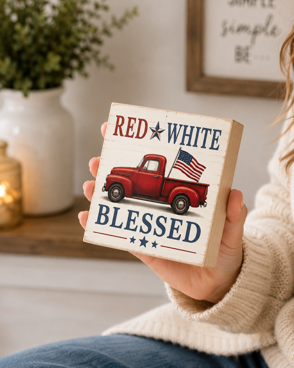Red White and Blessed Wooden Patriotic Sign