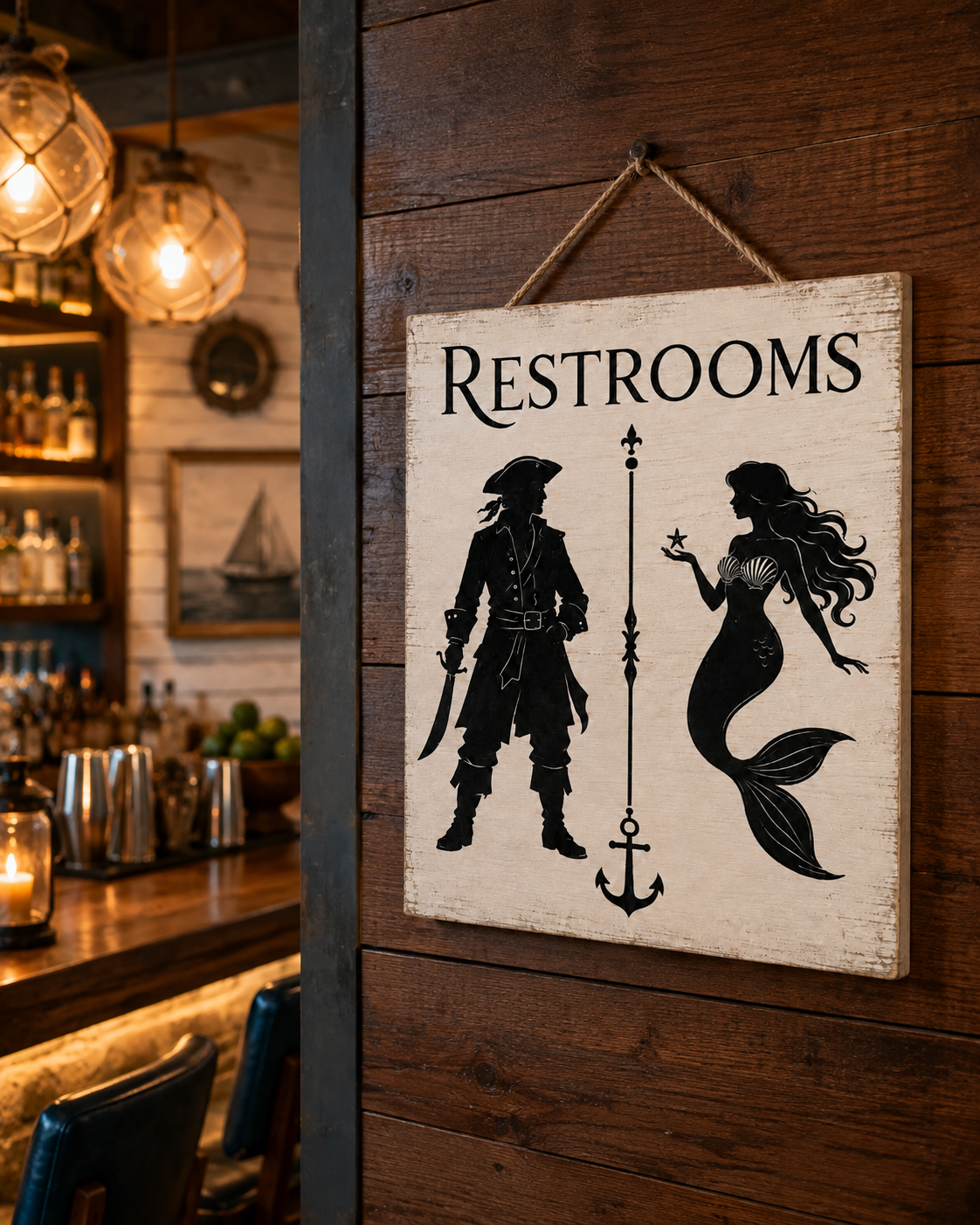 Pirates and Mermaids Bathroom Sign