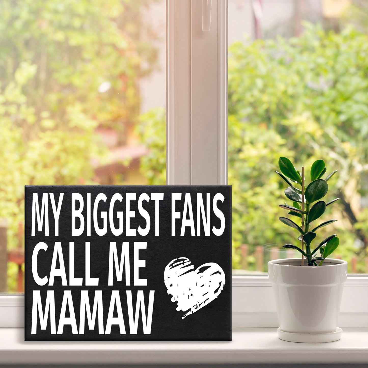 JennyGems Mamaw Gifts, My Biggest Fans Call Me Mamaw Wood Sign, Shelf Decor and Wall Hanging, Made in USA