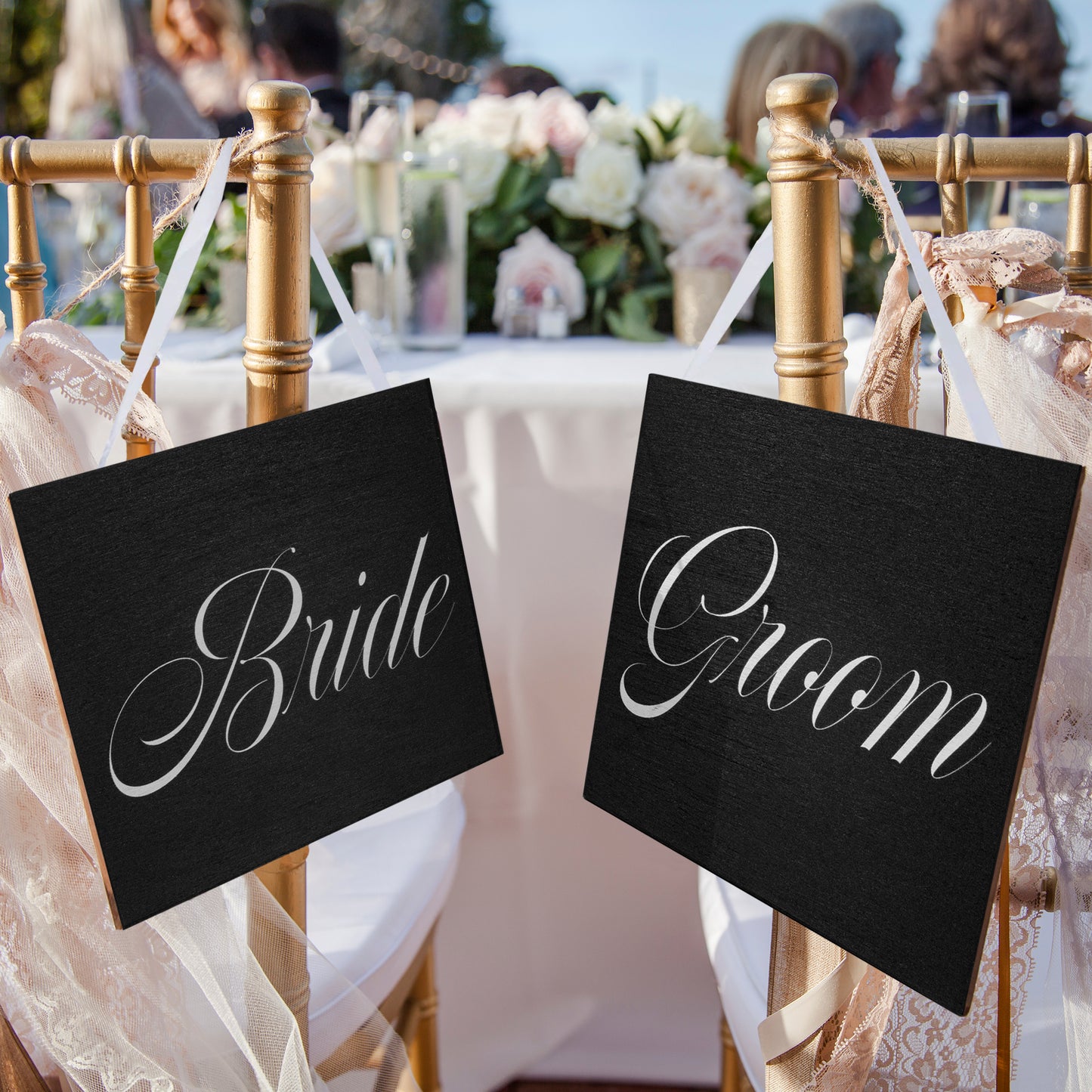JennyGems Bride And Groom Wedding Chair Signs, Set of 2, 7.25x6x.25 Inches each, Wedding Reception Chair Decor, Wedding Decoration, Home Decor, American Made