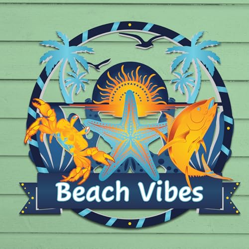 Beach Vibes Outdoor Wall Art – Round PVC Sign with Palm Trees & Ocean Animals - 3 Foot