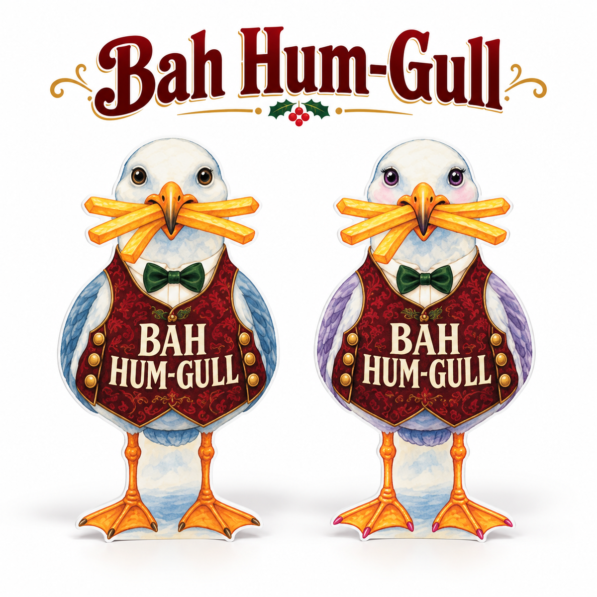 Funny Cute Christmas Beach Yard Signs, Set of 2, Coastal Garden Decor, 12 Inch PVC Sully & Sally Seagulls