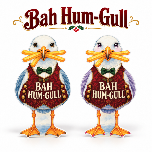 Funny Cute Christmas Beach Yard Signs, Set of 2, Coastal Garden Decor, 12 Inch PVC Sully & Sally Seagulls