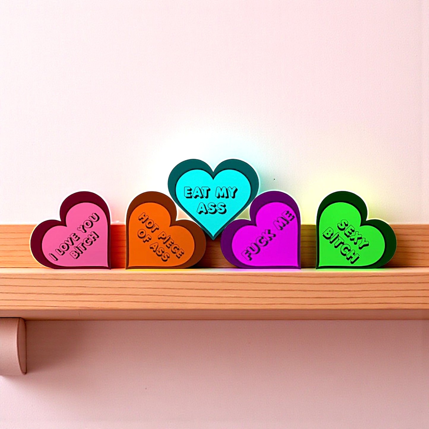 Valentine’s Day Sassy Conversation Hearts Set of 5, Adult Humor Tabletop Decor