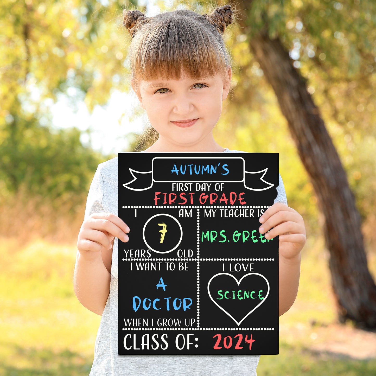 JennyGems First Day of School Sign, Reusable Double Sided Back To School Sign, Last Day of School Chalkboard, School Photo Prop, Made in USA