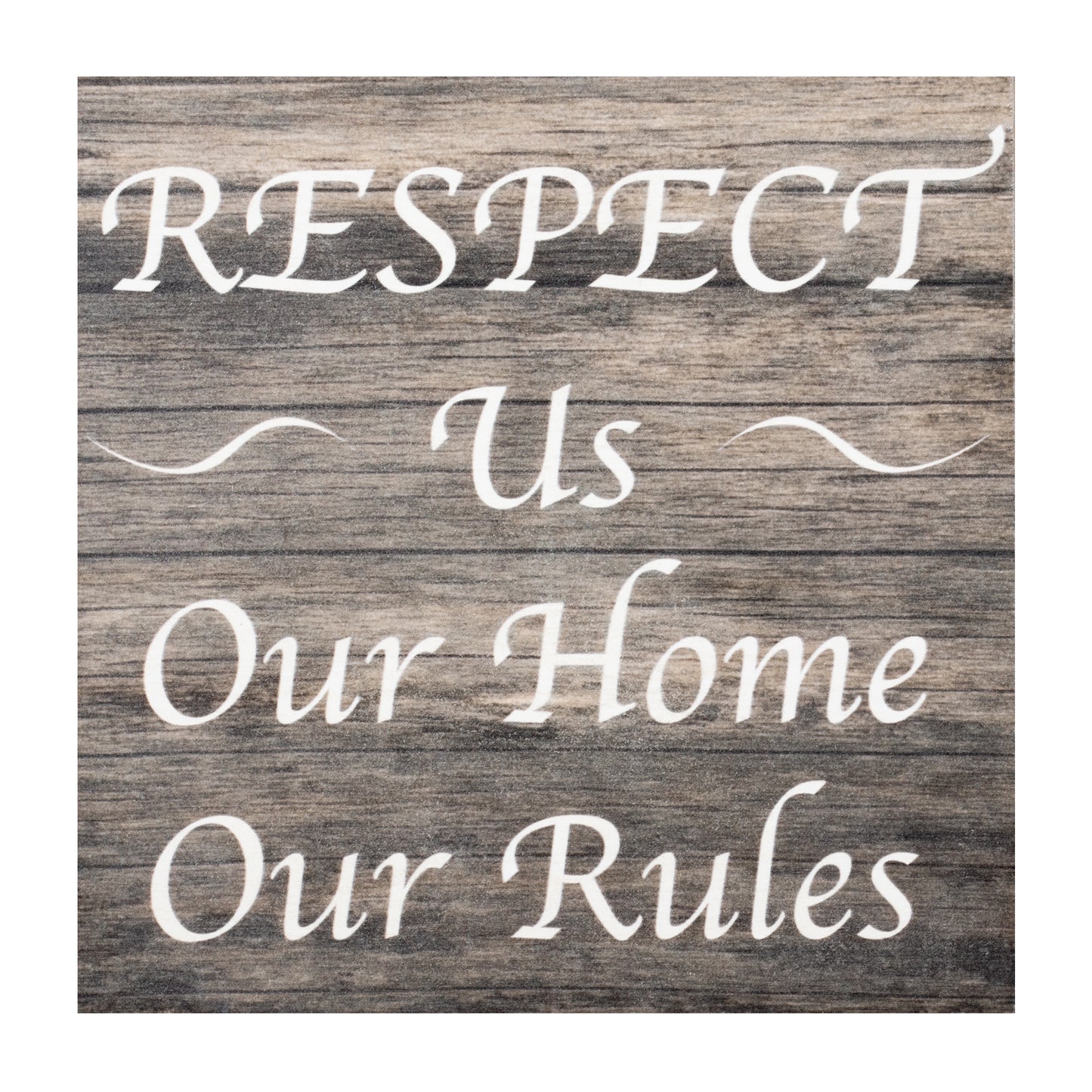 JennyGems Respect Us Our House Our Rules, 5.5x5.5 Inch Wood Shelf Sign, Wall Decor, House Rules Sign for Rental Properties, Vacation Home Signs, Visitor Signs, American Made