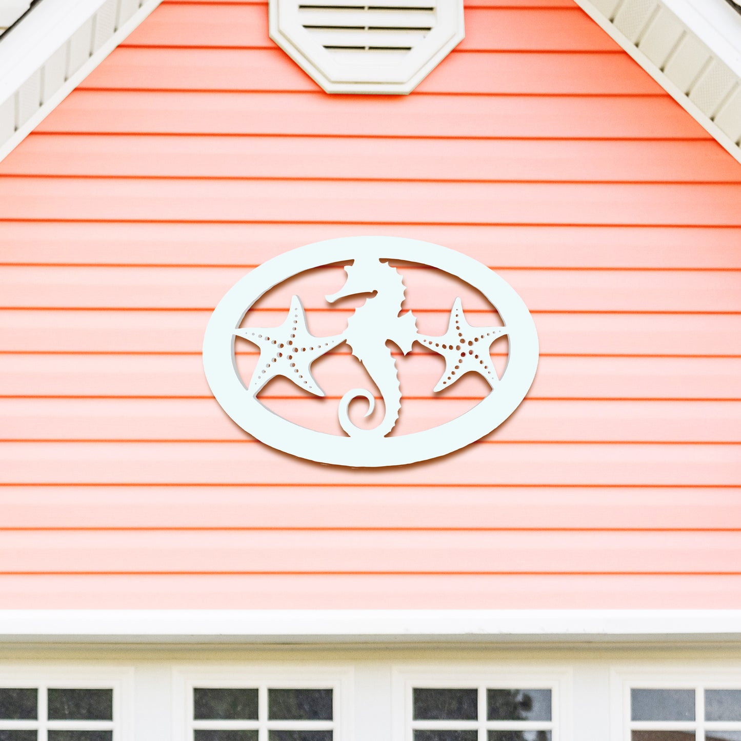 Outdoor Seahorse and Starfish Wall Art – Oval Beach House Decoration, Weatherproof PVC – Coastal Decor for Porch, Shed, Pool Area or Fence, 18 Inch
