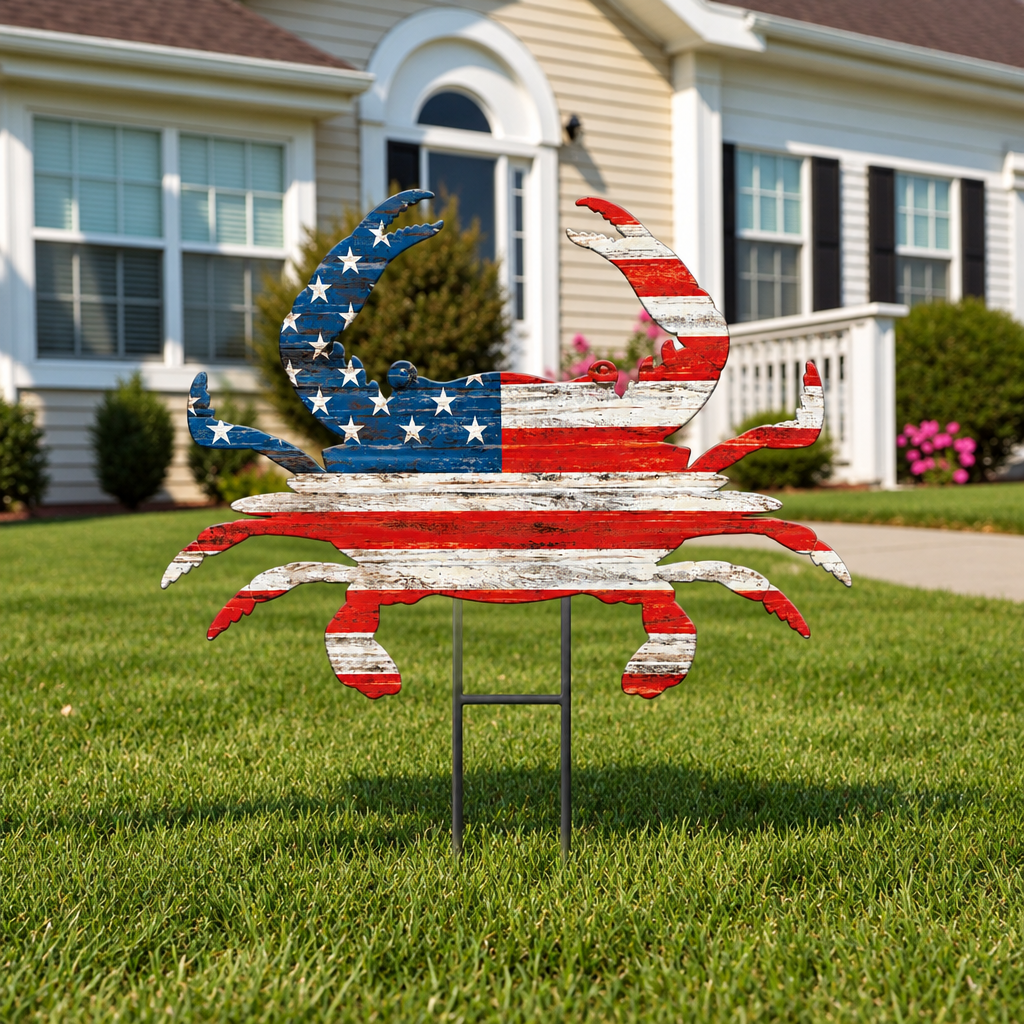American flag crab yard-stake mockup