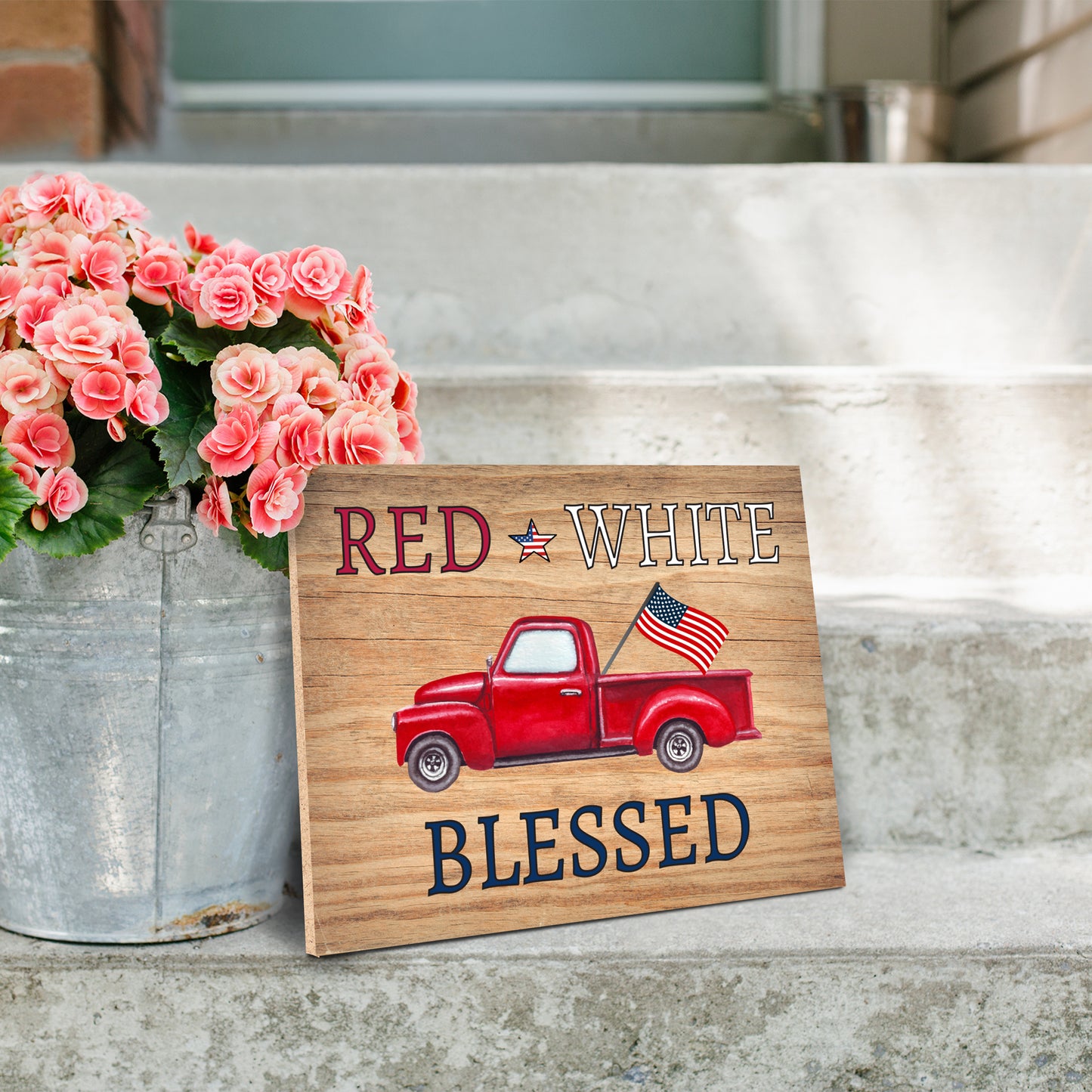 Red White and Blessed Wooden Patriotic Sign