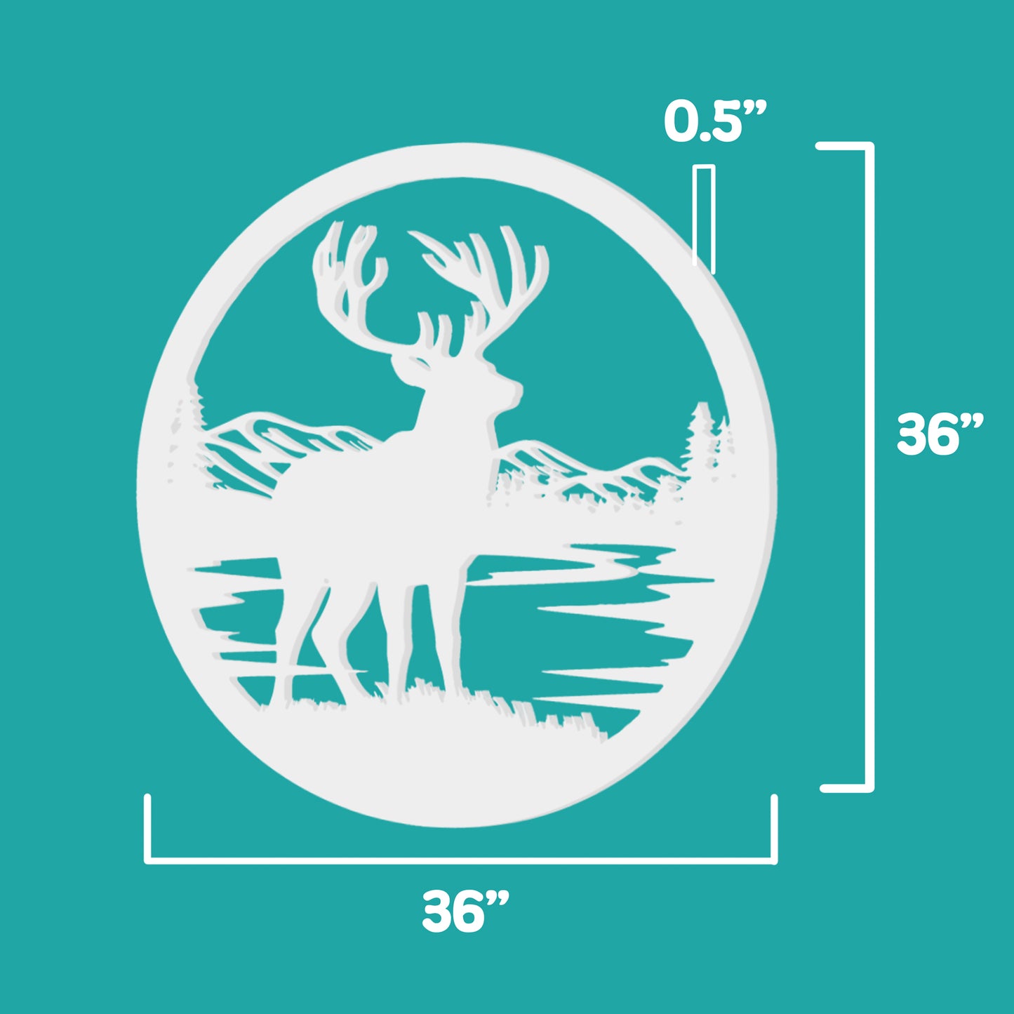 Outdoor Deer Wall Art – Deer Decor for Cabin, Lodge, or Rustic Home Exterior, PVC Wilderness Sign with Mountains and Pine Trees, 36 Inch Round