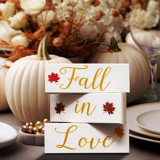 Fall in Love Wood Blocks Signs, Fall Decor, Fall Tiered Tray Decor, Fall Mantel Decorations, Mini Fall Decor, Fall Bridal Shower, Fall Wedding, USA Made