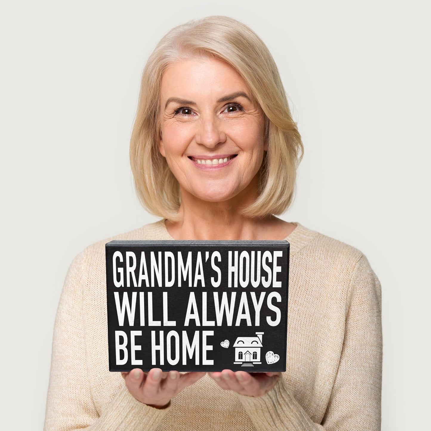 JennyGems Grandma Gift – “Grandma’s House Will Always Be Home” Wooden Sign – Sentimental Birthday & Christmas Gift from Grandchildren or Children – Wall & Shelf Décor – Made in USA