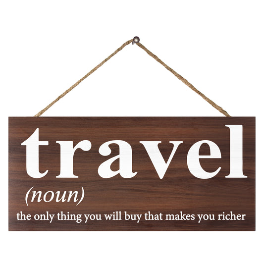 JennyGems Travel Sign, 13x6 Hanging Wood Wall Decor, Travel the Only Thing You Will Buy That Makes You Richer, Travel Gifts, Farmhouse Rustic Decor, Travel Themed Home Accent, Travel Room Decoration, Gifts for Travelers