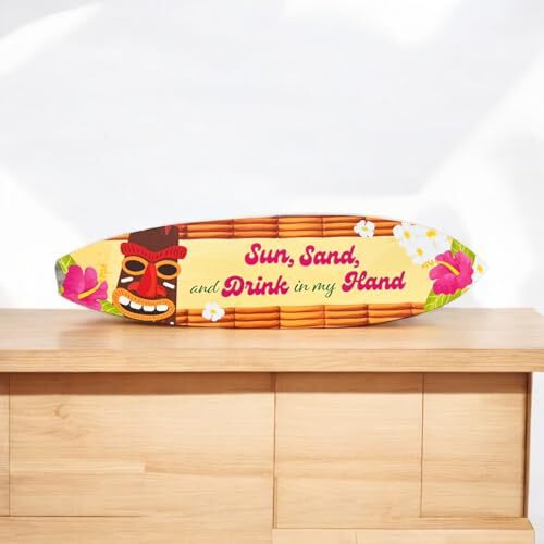 Outdoor Tropical Surfboard and Tiki Bar Sign, Sun Sand Drink in Hand Surfboard, Beach Home Decor, 4 Foot