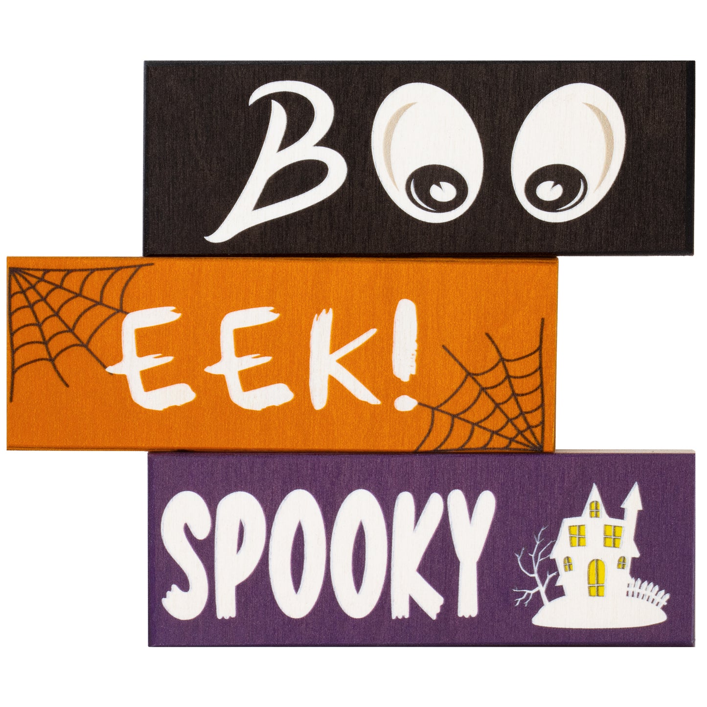 JennyGems Halloween Decorations, Boo Eek Spooky Mini Wooden Block Signs, Halloween Tiered Tray Decor, Halloween Party Decorations, Made in USA