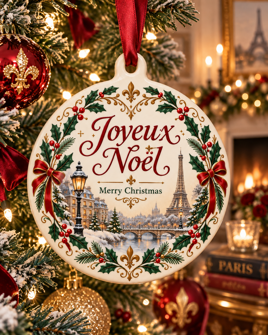 Paris Christmas Ornament – Joyeux Noël Eiffel Tower French Holiday Decoration