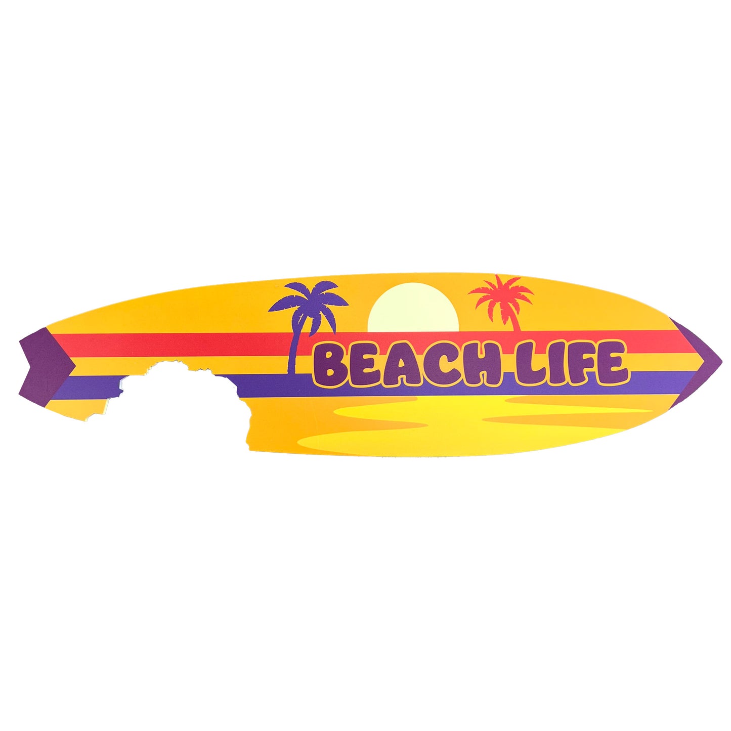 Outdoor Beach Life Surfboard Wall Art with Shark Bite, Nautical Beach Decor, Surfboard Sign, Outside Inside, Weather Resistant, 3 Foot