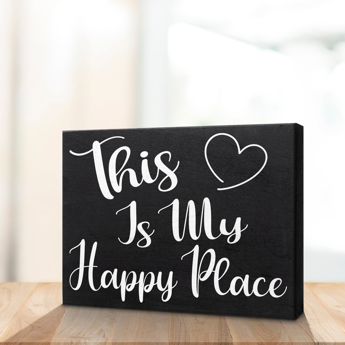 JennyGems Happy Place Gift Sign Plaque, 8x6 Inch Wood Wall Art, Housewarming Gifts, Birthday Gifts for Women, Inspirational Farmhouse Home Decor for Kitchen, Living Room, Bedroom