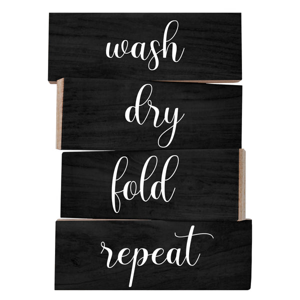 Laundry Signs, Wash Dry Fold Repeat Set Of 4 Wooden Blocks