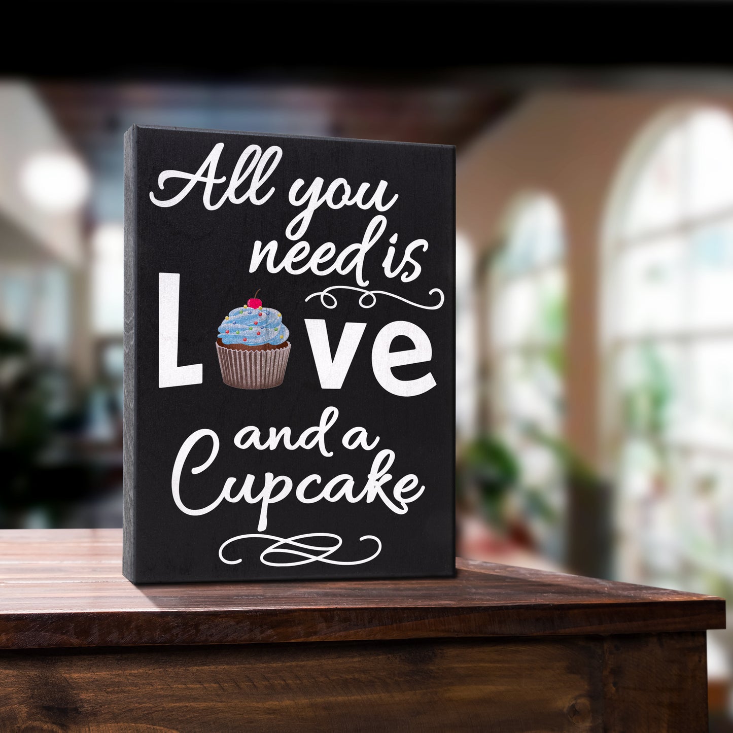 JennyGems All You Need Is Love and a Cupcake Sign, 6x8 Inches Wood Box Sign, Cupcake Gifts and Decor, Cupcake Themed Decor, Bakery Signs, American Made