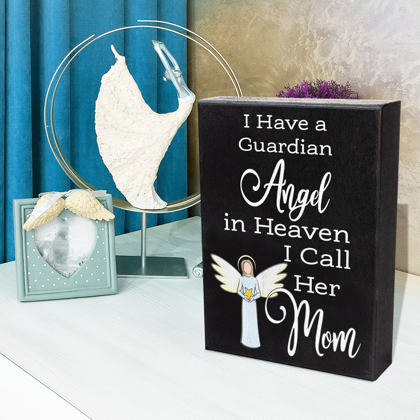 JennyGems Sympathy Gifts for Loss of Mother, Guardian Angel Mom in Memory Of Memorial Gifts, 6x8 Inch Wood Sign, Bereavement Gifts Loss of Mom Remembrance Gifts Condolence Gifts