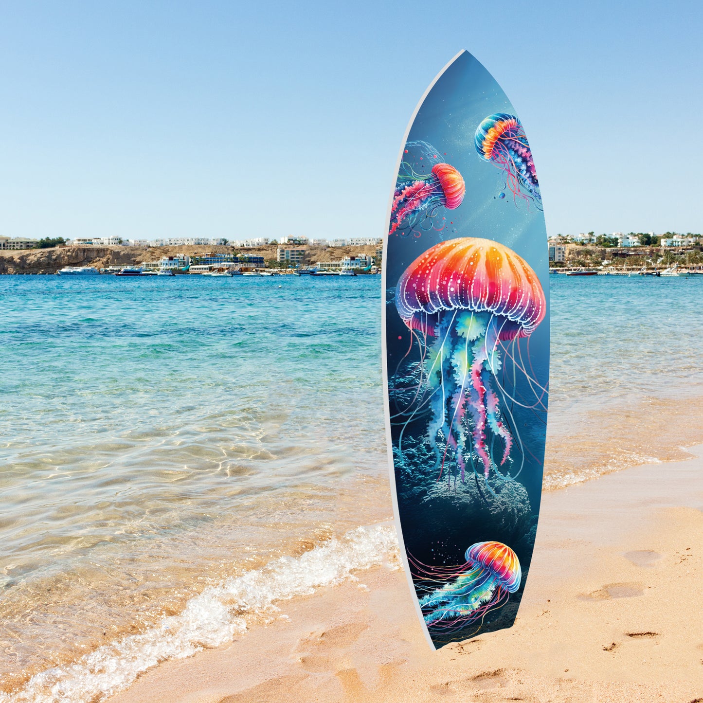 Outdoor Jellyfish Surfboard Wall Hanging, Weather Resistant and Colorful, Decorative Jellyfish Wall Art, 3 Foot