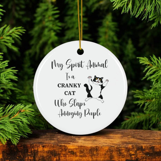 Funny Cat Mom Gift, Cranky Cat Ornament, My Spirit Animal Slaps Annoying People, Funny Cat Lover Gift, Cat Humor, Gift for Cat Owners