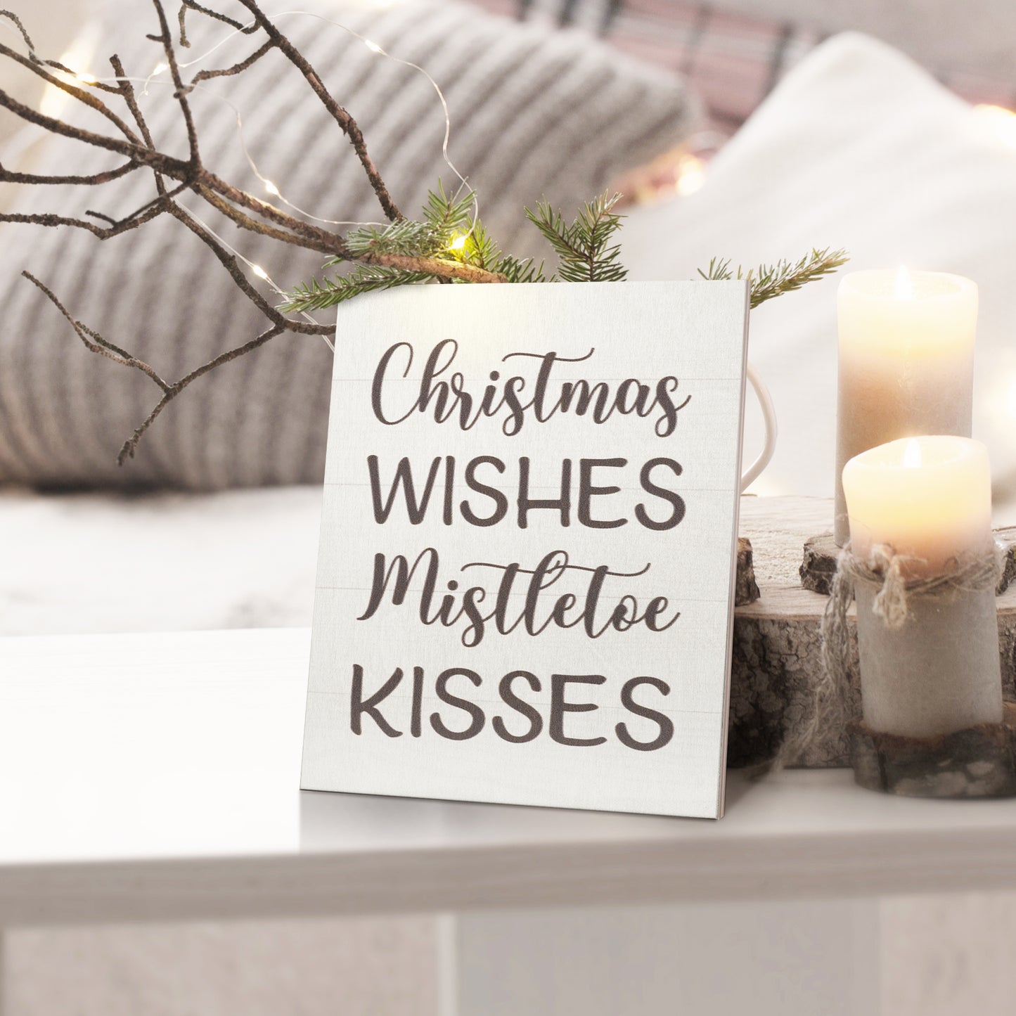 Christmas Wishes Mistletoe Kisses, 7.25x6 Inch Wood Sign, Christmas Decorations, Christmas Gifts, American Made