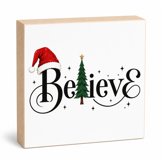Believe Wood Standing and Wall Decor Sign, Christmas Decoration