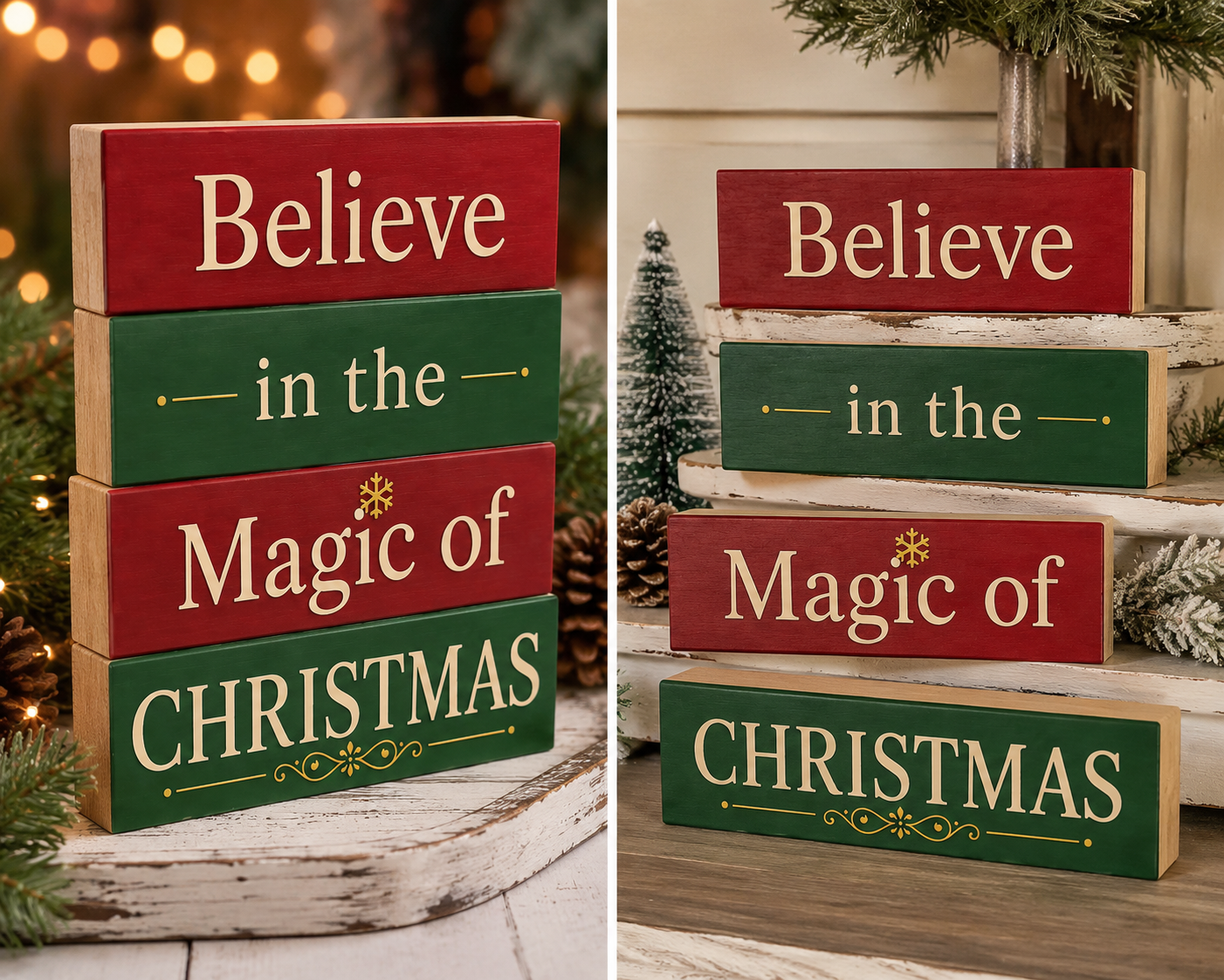 Believe in the Magic of Christmas 4pc Wooden Mini Blocks
