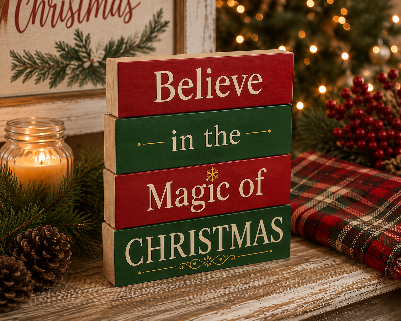 Believe in the Magic of Christmas 4pc Wooden Mini Blocks