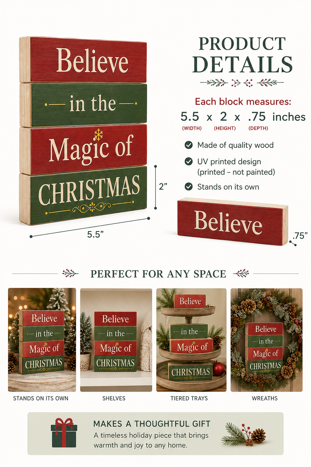 Believe in the Magic of Christmas 4pc Wooden Mini Blocks