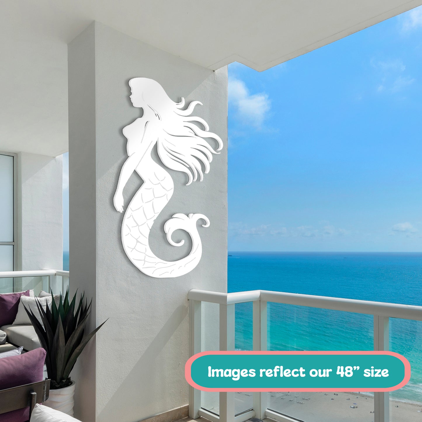Outdoor PVC Mermaid Wall Art, 4 Foot