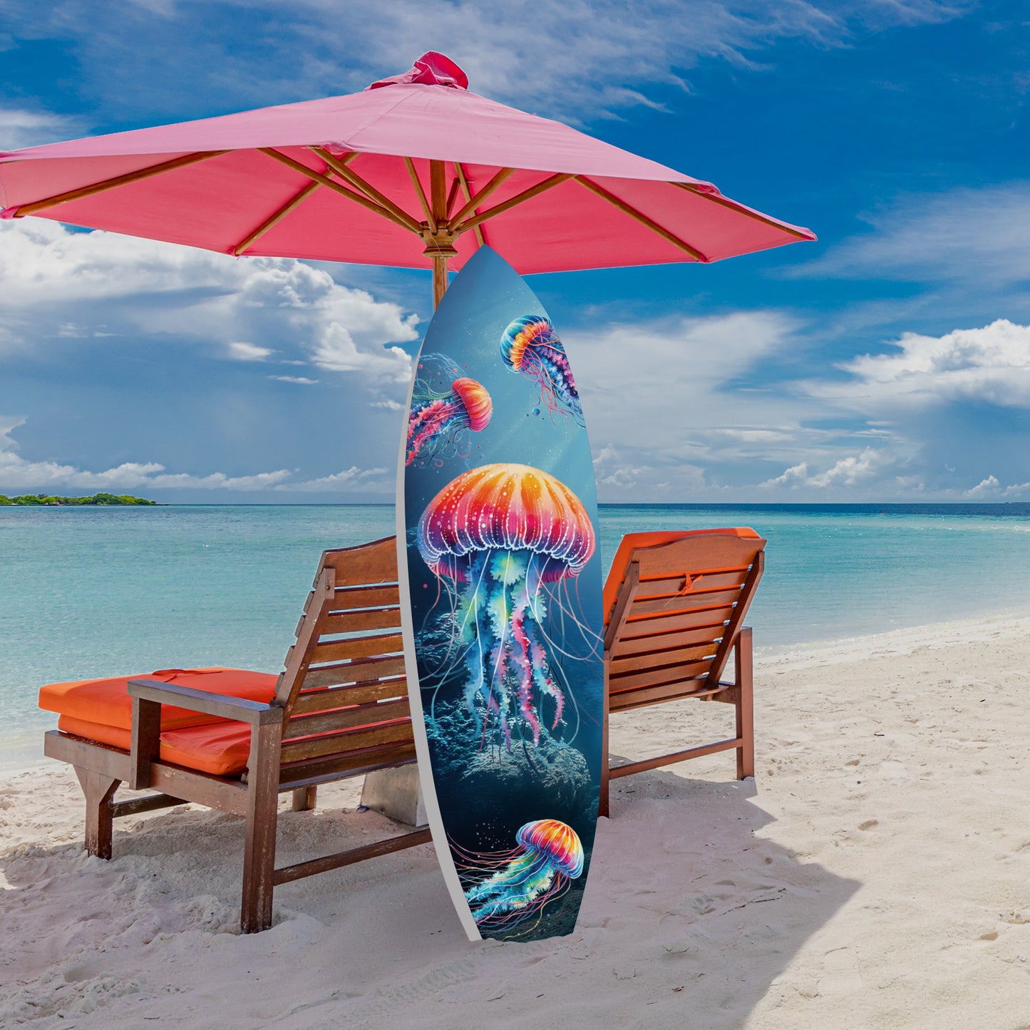 Outdoor Jellyfish Surfboard Wall Hanging, Weather Resistant and Colorful, Decorative Jellyfish Wall Art, 3 Foot
