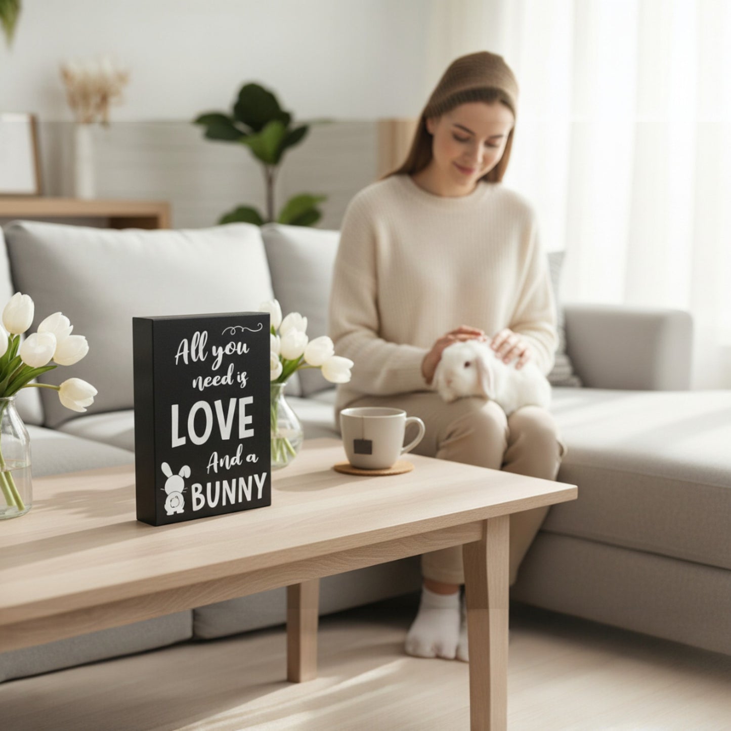 All You Need Is Love and a Bunny Wood Sign