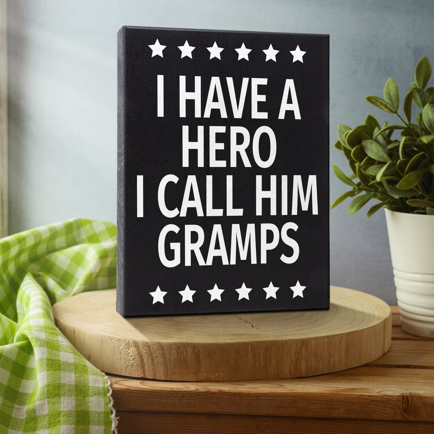 JennyGems Gramps Gifts from Grandson Granddaughter, Gifts for Gramps, I Have A Hero I Call Him Gramps Wood Sign, Gramps Plaque, Sentimental Gifts for Grandpa, Grandpa Birthday Gifts
