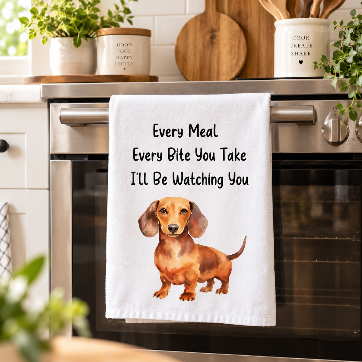 Funny Dachshund Tea Towel, Funny Dog Kitchen Cloth, Dachshund Lover Gift, Cute Wiener Dog Decor with Hilarious Quote, Animal Lover