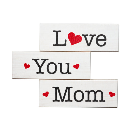 JennyGems Gifts for Mom, Love You Mom Gifts From Daughter Son, Birthday Gifts for Mom, Mom Birthday Gift Sign Decor, 3 Piece Mini Wood Block Set, Valentines Day Gift