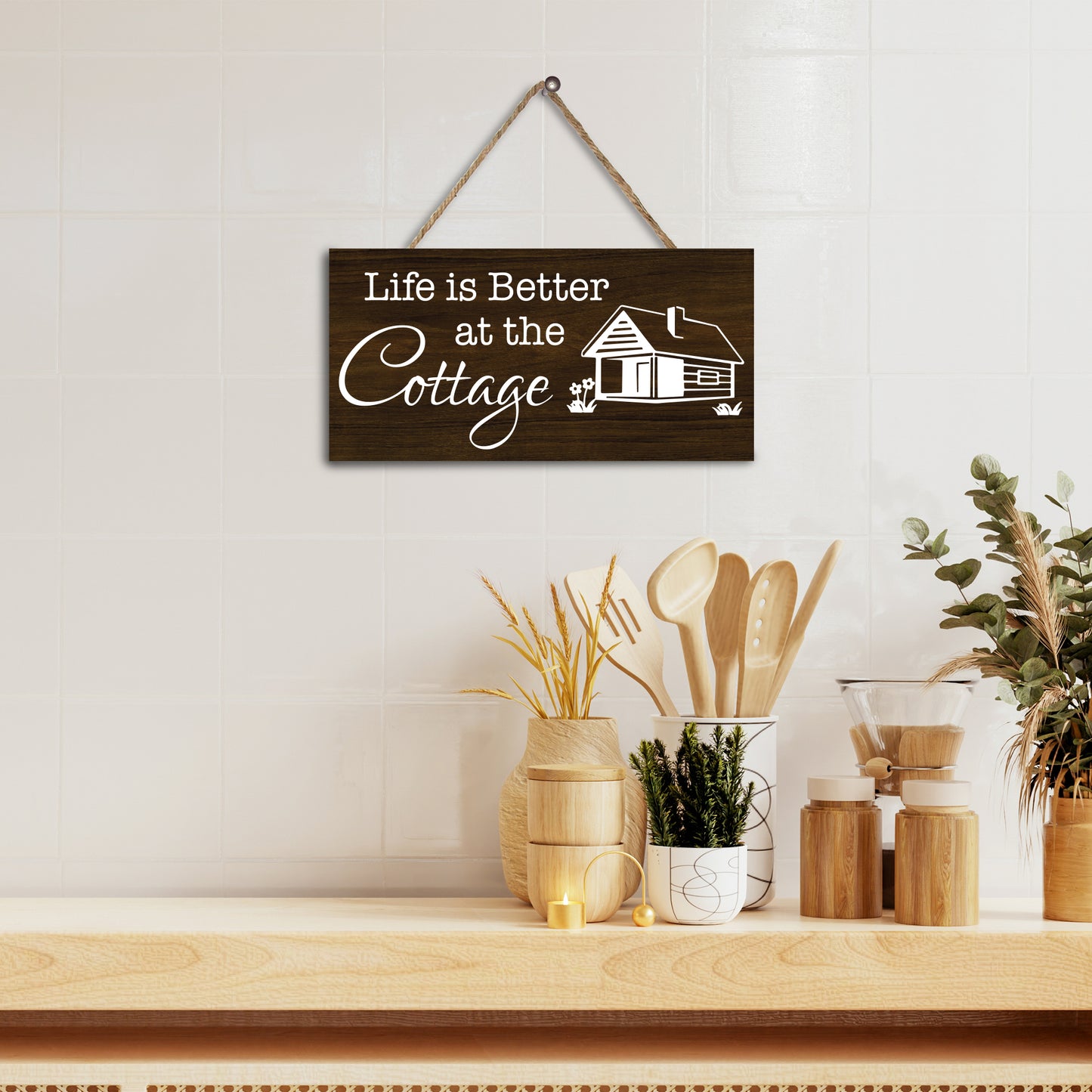 JennyGems Life is Better at the Cottage - Wood Rustic Decorative Sign, Cottage Wall Art, Cottage Sign, Cottage Gift, Cottage Decor