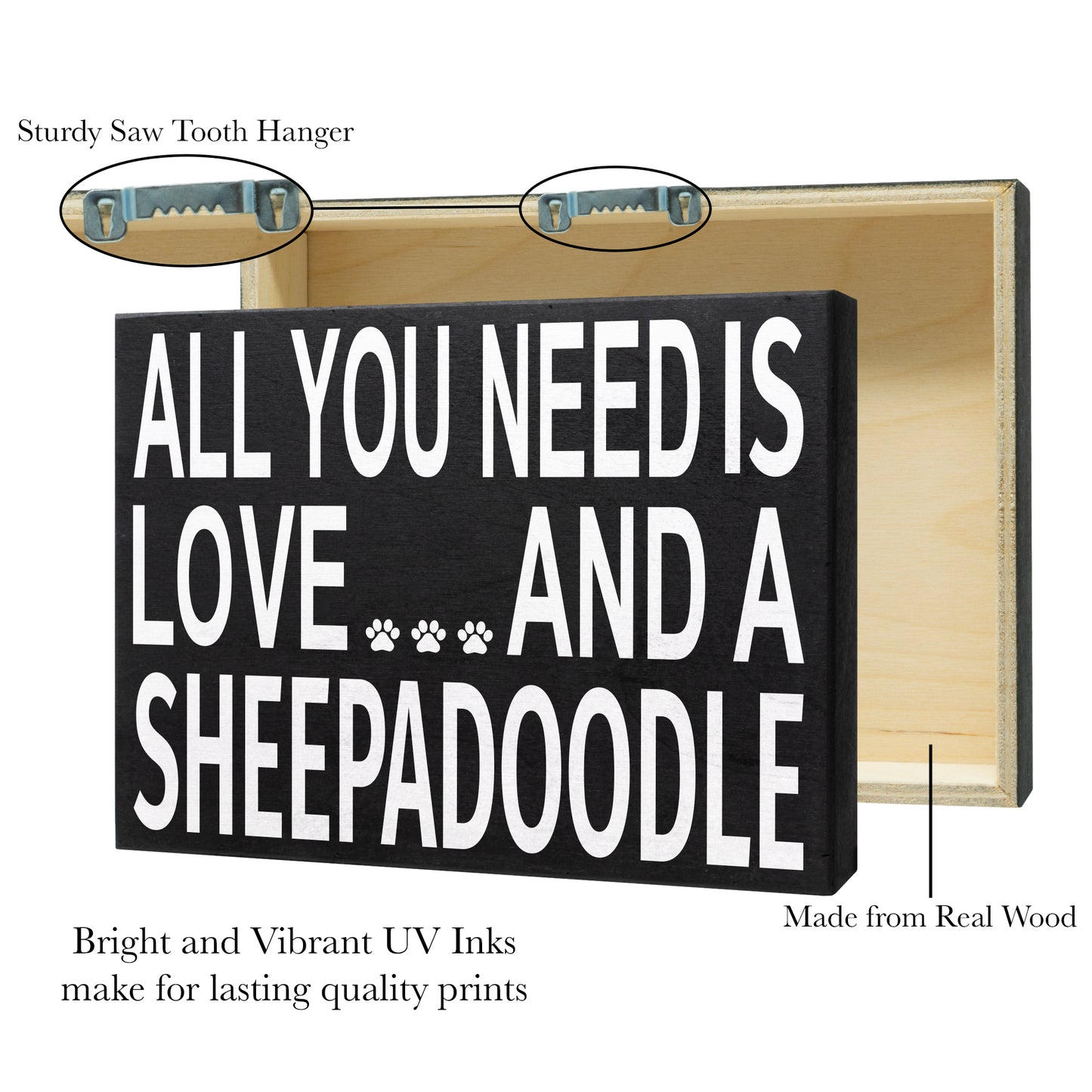 JennyGems Sheepadoodle Gifts, All You Need Is Love and a Sheepadoodle Wooden Sign, Sheepadoodle Dog Mom, Shelf Decor and Wall Hanging, Made in USA