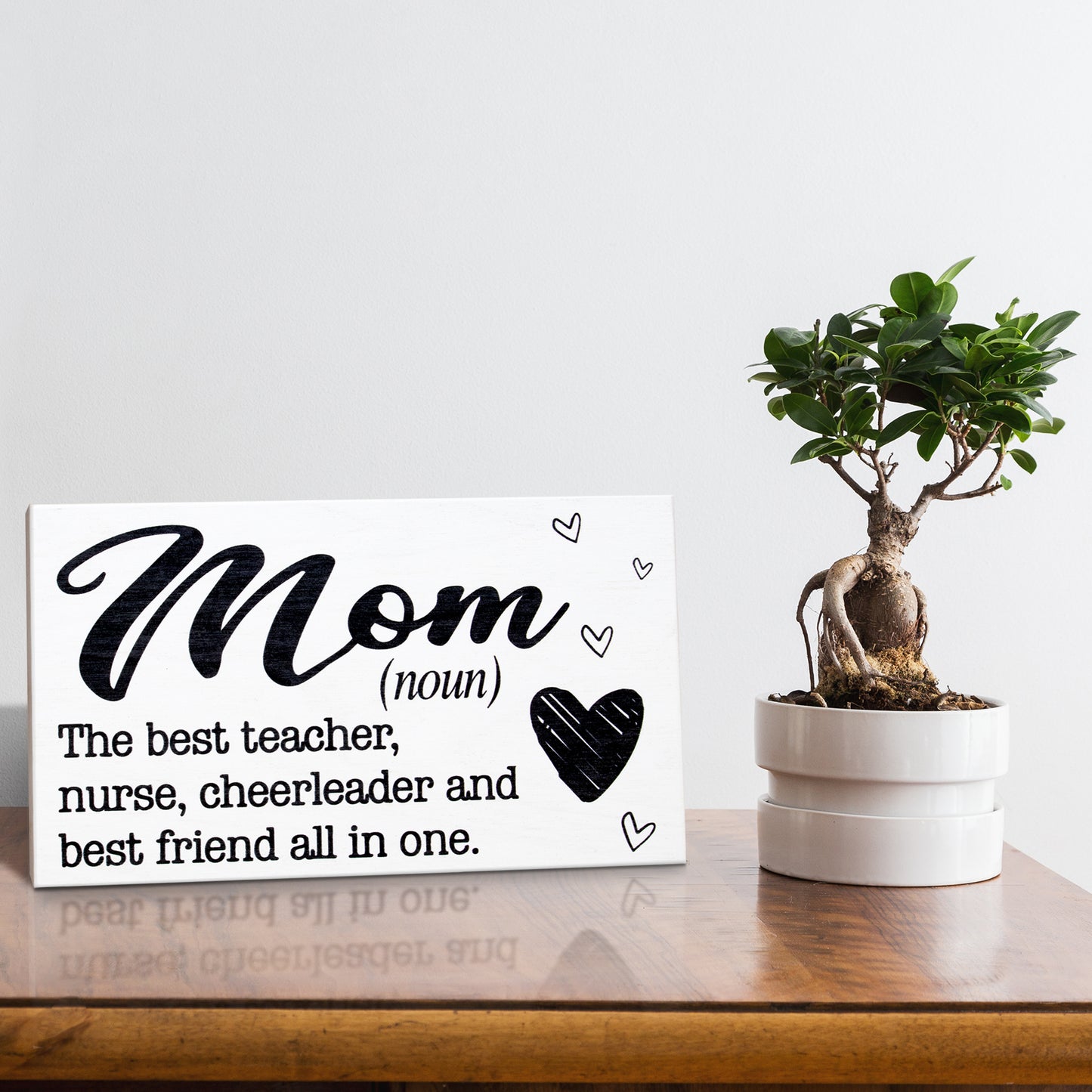 JennyGems Mom Sign - Mom The Best Teacher, Nurse, Cheerleader, and Best Friend All In One - Presents for Mom - Mom Gifts From Daughter, Mother's Day Gift for Mom, Real Wood
