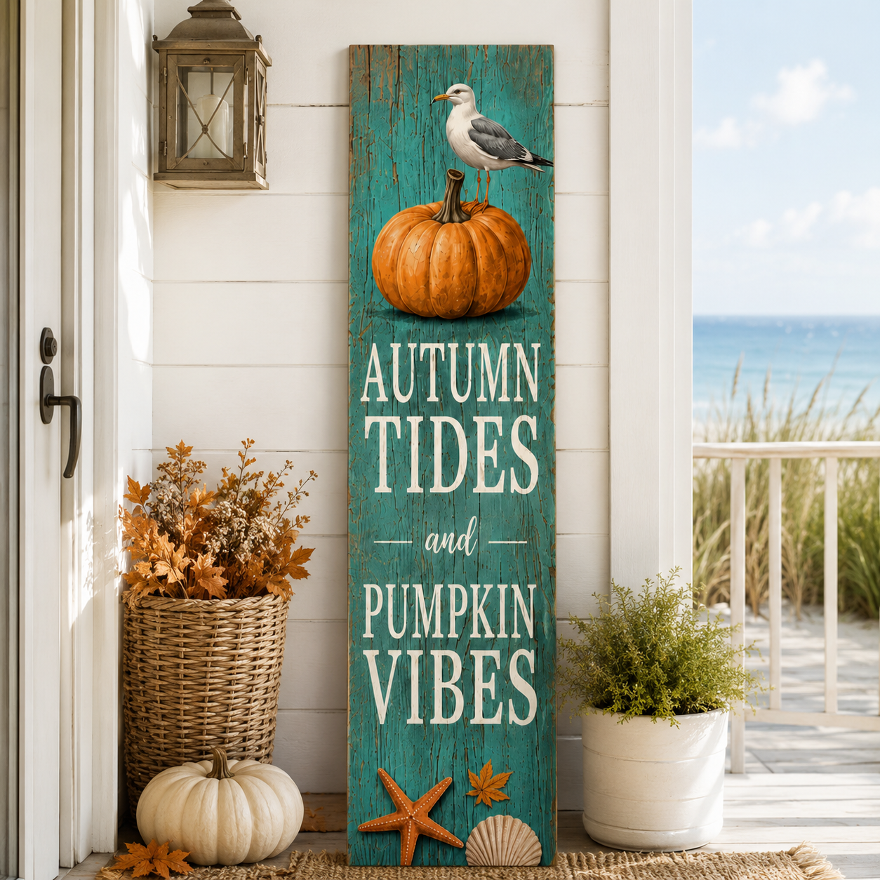 Fall Coastal Porch Sign, Pumpkin Vibes