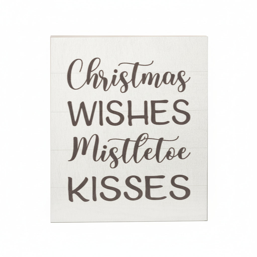 Christmas Wishes Mistletoe Kisses, 7.25x6 Inch Wood Sign, Christmas Decorations, Christmas Gifts, American Made