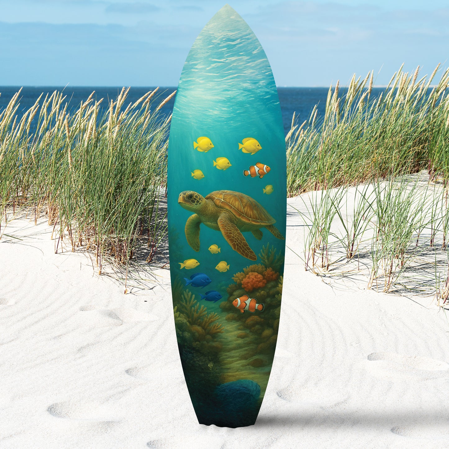 Outdoor Decorative Surfboard Wall Art - Sea Turtle Decor Ocean-Themed, Beach House Sign, Weather Resistant PVC 3 Foot