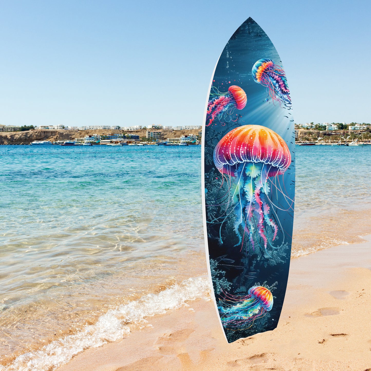 Outdoor Jellyfish Surfboard Wall Hanging, Weather Resistant, Decorative Jellyfish Wall Art, 4 Foot