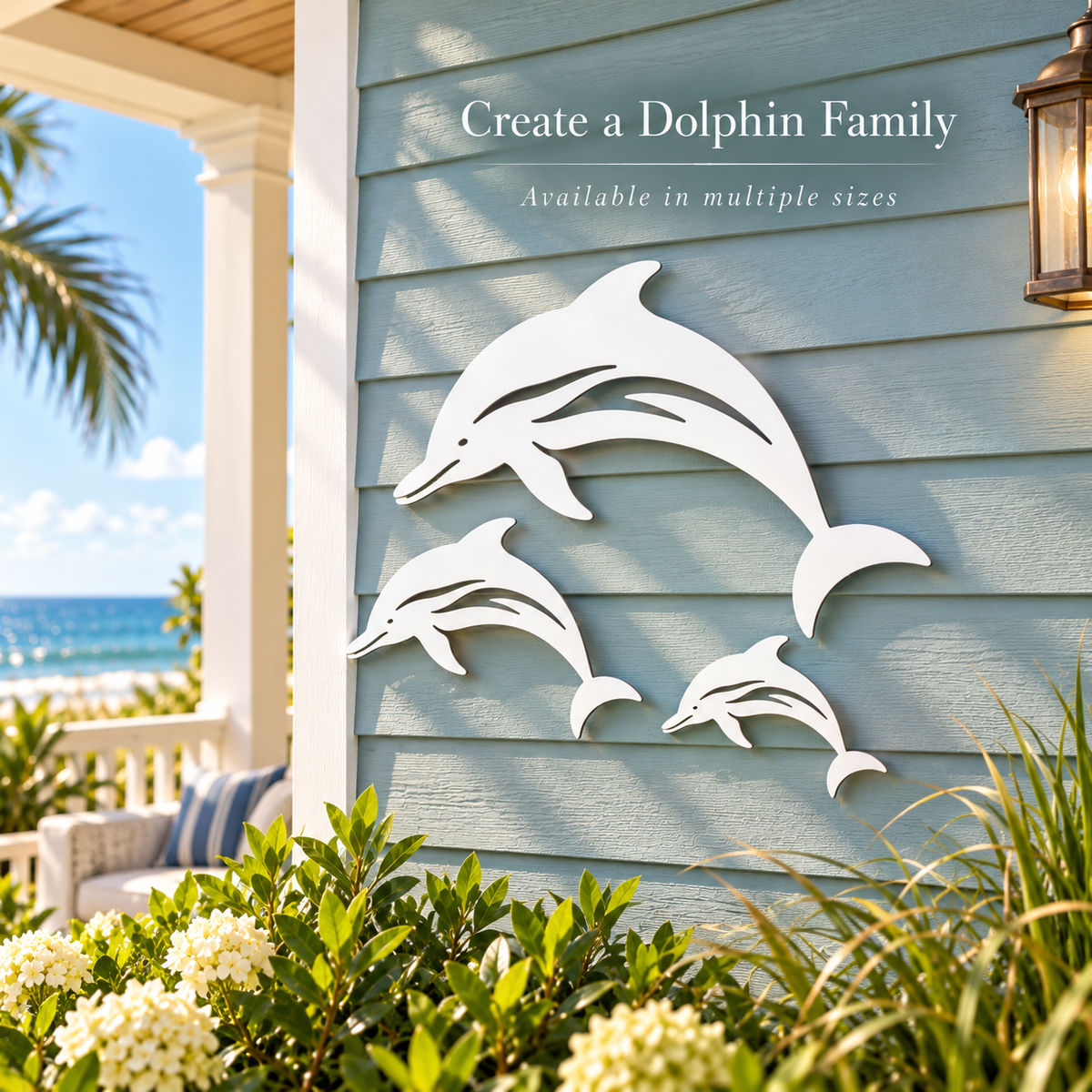 Outdoor Indoor Dolphin Wall Art, Coastal Beach House Decor, PVC