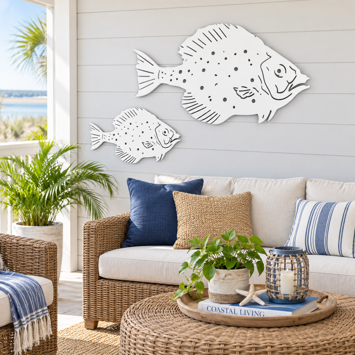 Flounder Fish Wall Decor: Weather-Resistant Coastal Sign, Indoor Outdoor