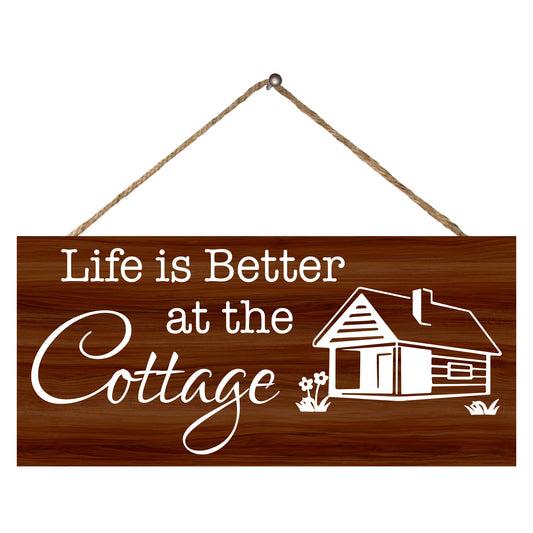 JennyGems Life is Better at the Cottage - Wood Rustic Decorative Sign, Cottage Wall Art, Cottage Sign, Cottage Gift, Cottage Decor, 6x13 Inch Wood Sign, Shelf Knick Knacks