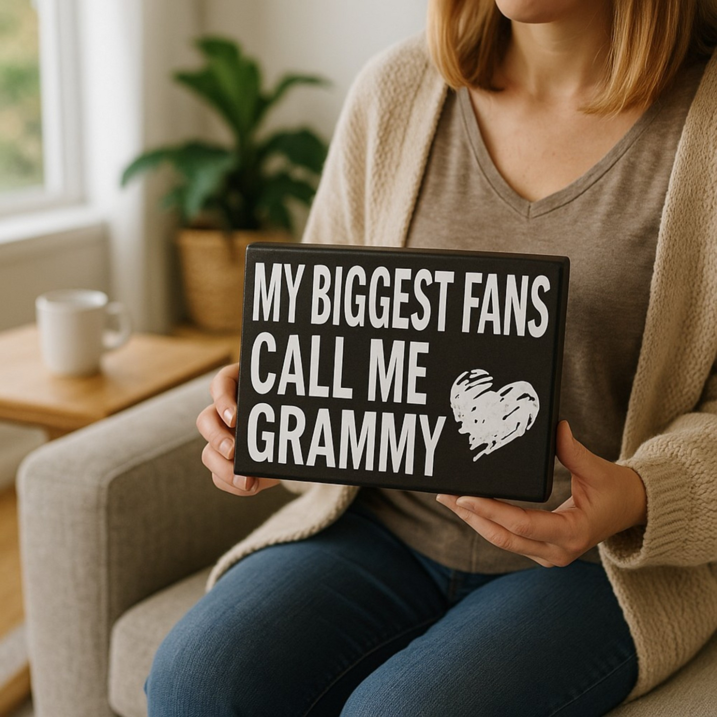 JennyGems My Biggest Fans Call Me Grammy Wooden Sign – Home Décor Shelf and Wall Display, Thoughtful Gift for Grammy