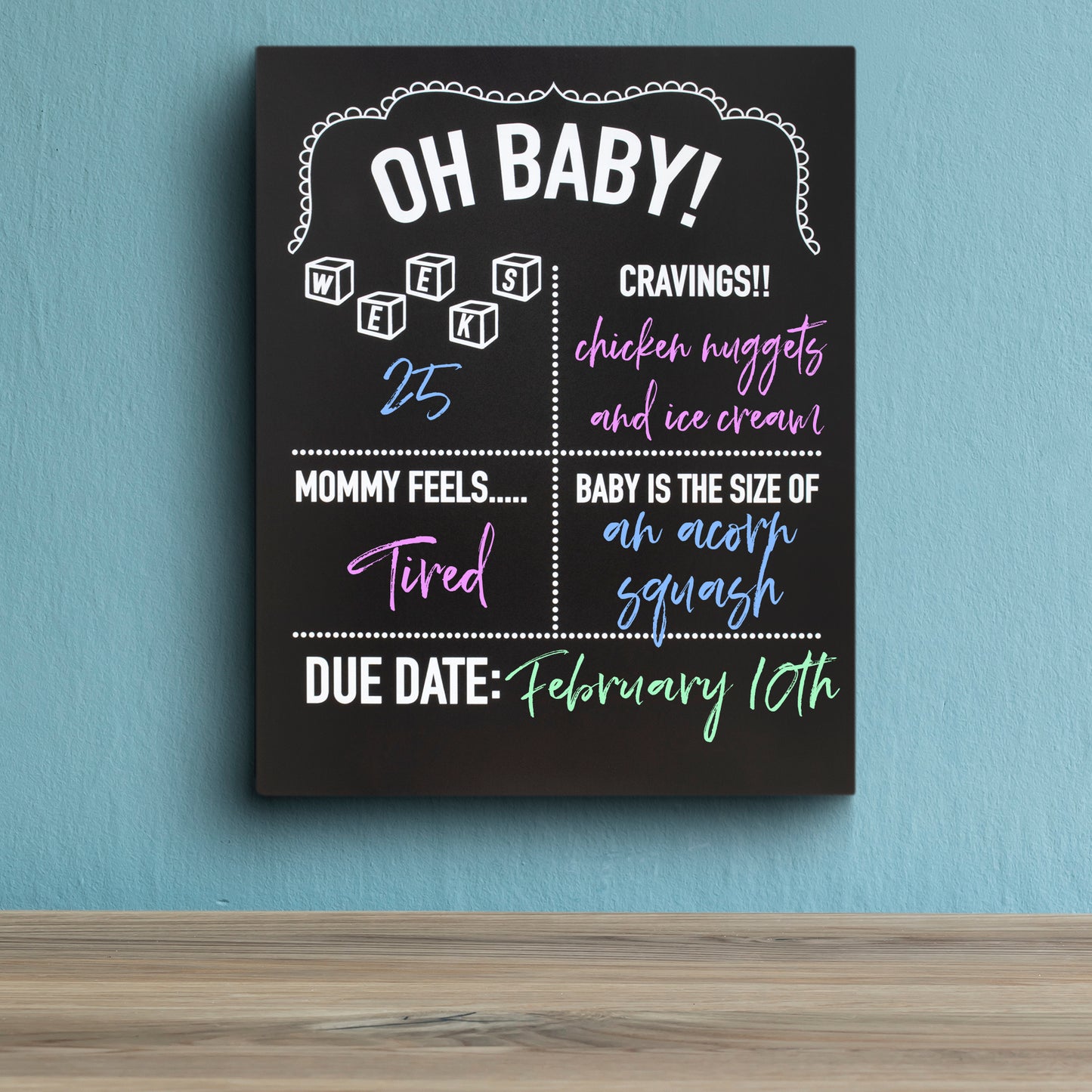 JennyGems Pregnancy Announcement Chalkboard, 11.5"x14.5" Reusable Weekly Pregnancy Tracker Photo Prop Board, Monthly Milestones Baby Bump Countdown, Pregnancy Timeline Wood Chalkboard Sign
